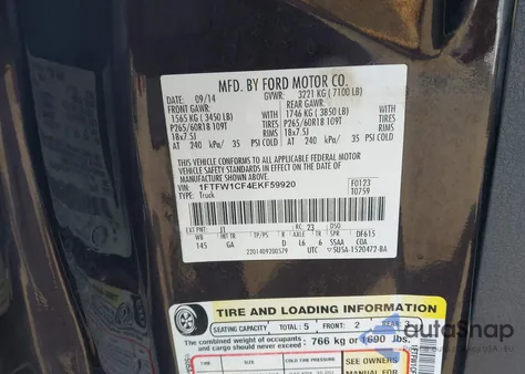 2014 Ford F-150 Xlt z USA, uszkodzony, nr VIN 1FTFW1CF4EKF59920